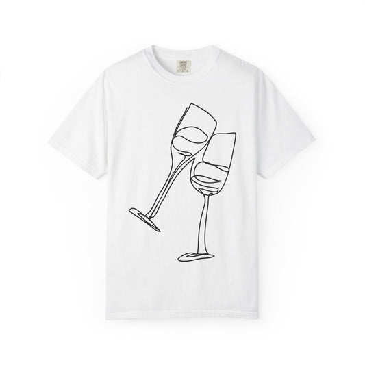 Cheers to Good Times - Unisex Garment-Dyed T-shirt with Wine Glass Design, Casual Tee, Gift for Wine Lovers, Party Shirt, Everyday Wear