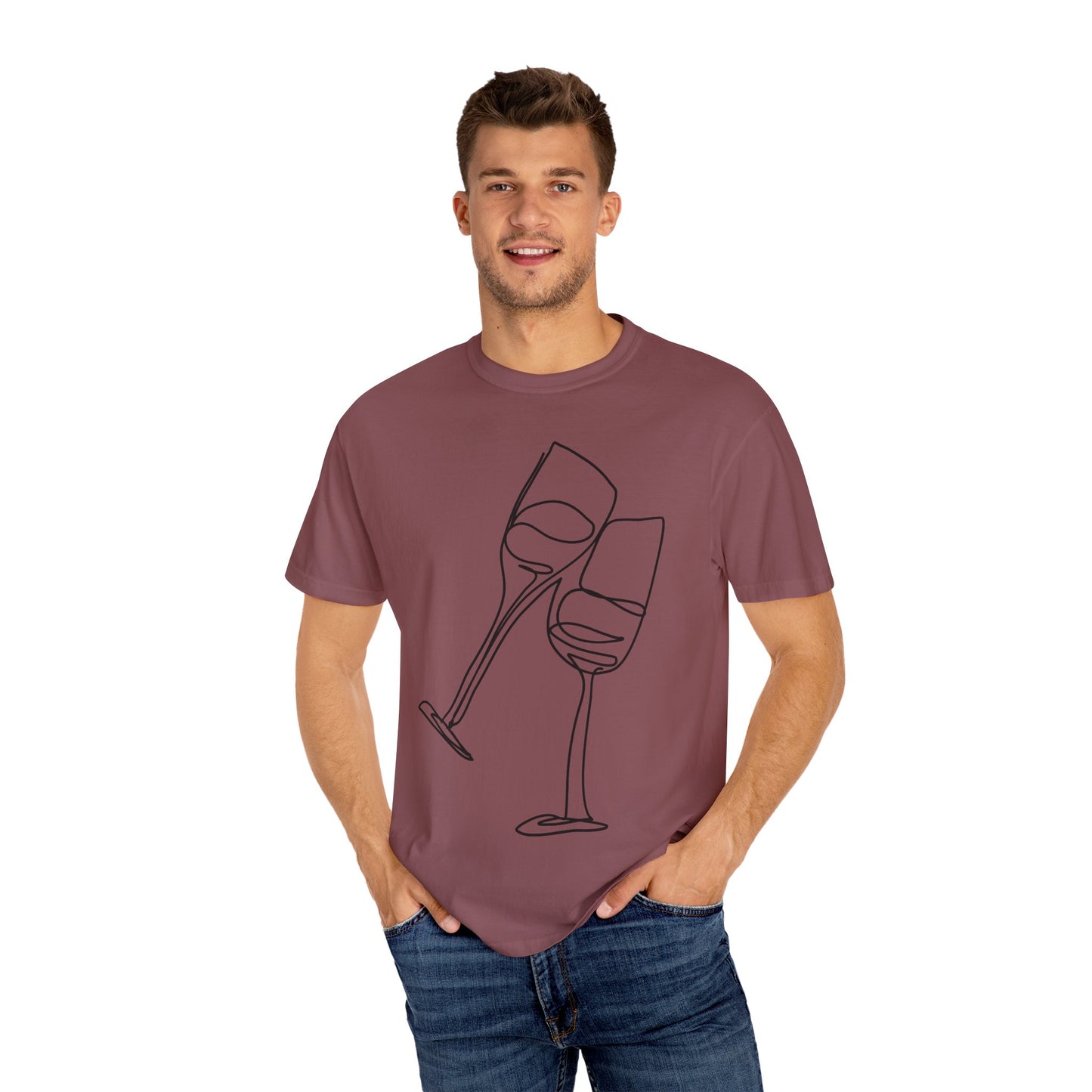 Cheers to Good Times - Unisex Garment-Dyed T-shirt with Wine Glass Design, Casual Tee, Gift for Wine Lovers, Party Shirt, Everyday Wear