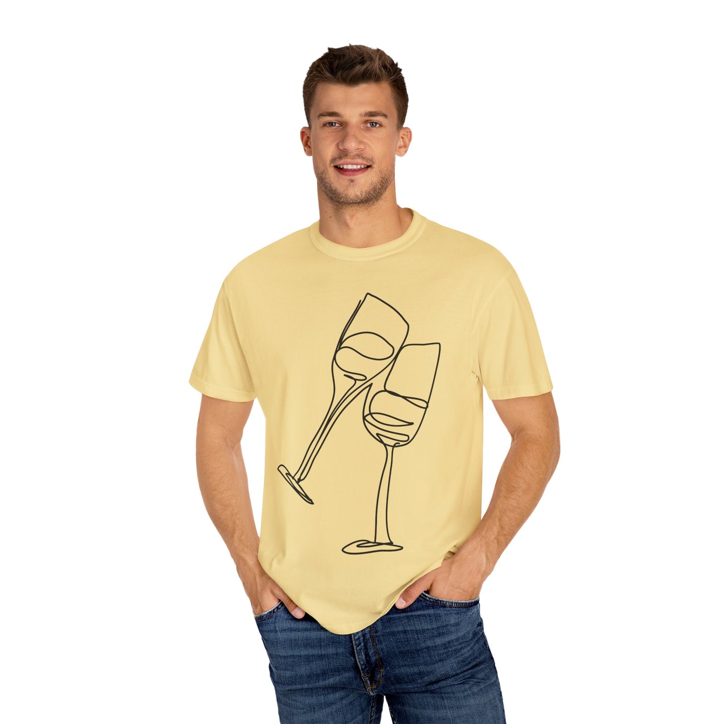 Cheers to Good Times - Unisex Garment-Dyed T-shirt with Wine Glass Design, Casual Tee, Gift for Wine Lovers, Party Shirt, Everyday Wear