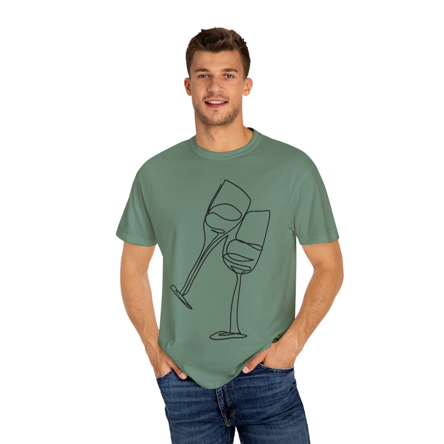 Cheers to Good Times - Unisex Garment-Dyed T-shirt with Wine Glass Design, Casual Tee, Gift for Wine Lovers, Party Shirt, Everyday Wear