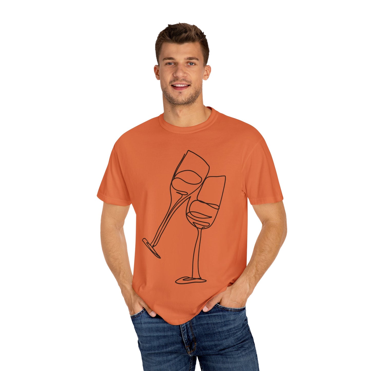 Cheers to Good Times - Unisex Garment-Dyed T-shirt with Wine Glass Design, Casual Tee, Gift for Wine Lovers, Party Shirt, Everyday Wear