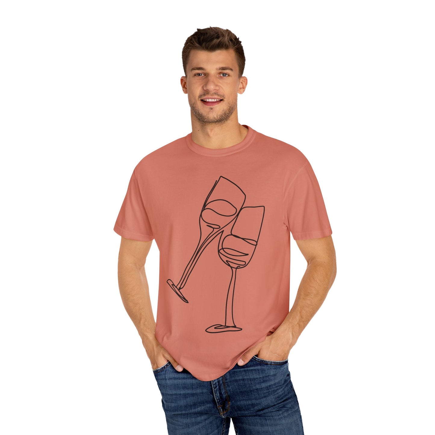 Cheers to Good Times - Unisex Garment-Dyed T-shirt with Wine Glass Design, Casual Tee, Gift for Wine Lovers, Party Shirt, Everyday Wear