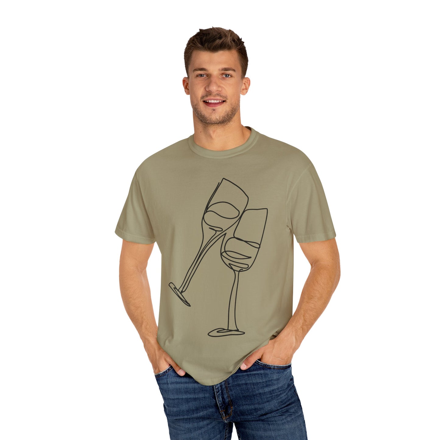 Cheers to Good Times - Unisex Garment-Dyed T-shirt with Wine Glass Design, Casual Tee, Gift for Wine Lovers, Party Shirt, Everyday Wear