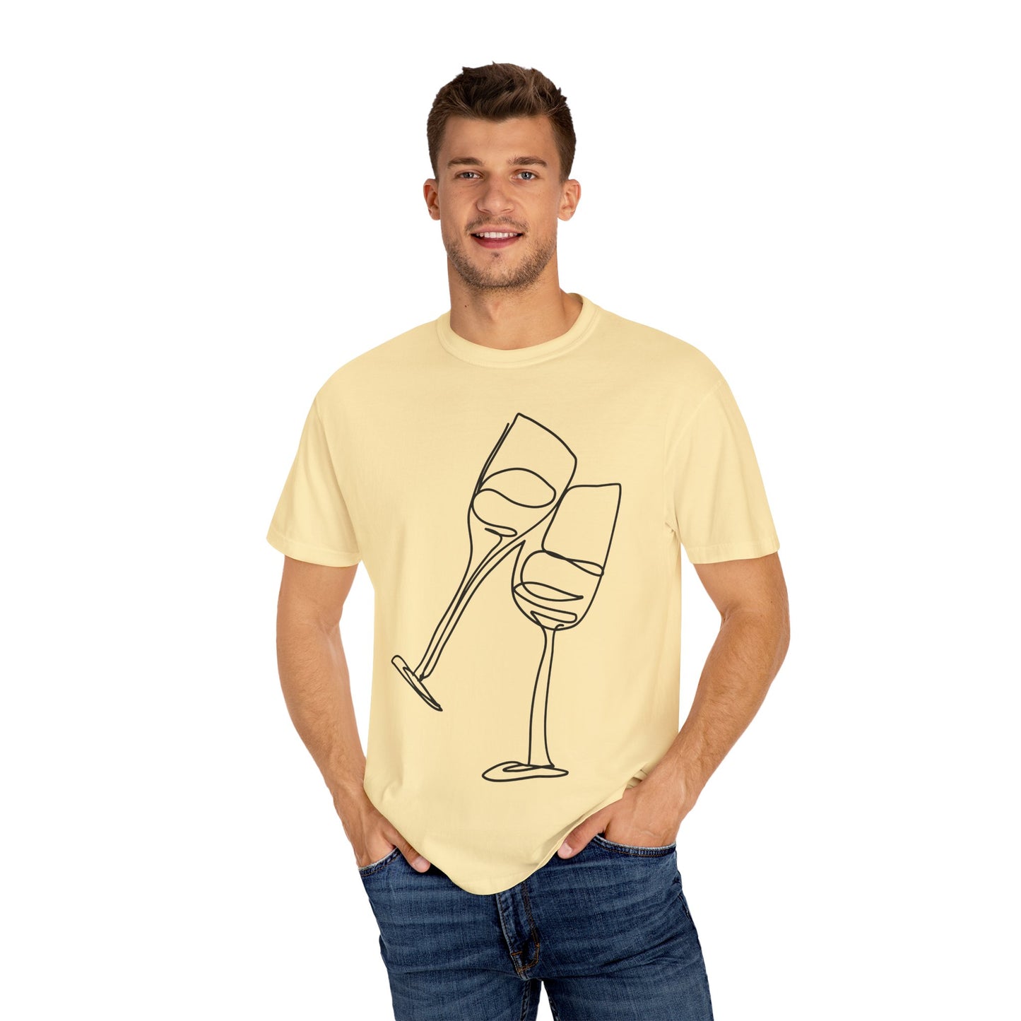 Cheers to Good Times - Unisex Garment-Dyed T-shirt with Wine Glass Design, Casual Tee, Gift for Wine Lovers, Party Shirt, Everyday Wear