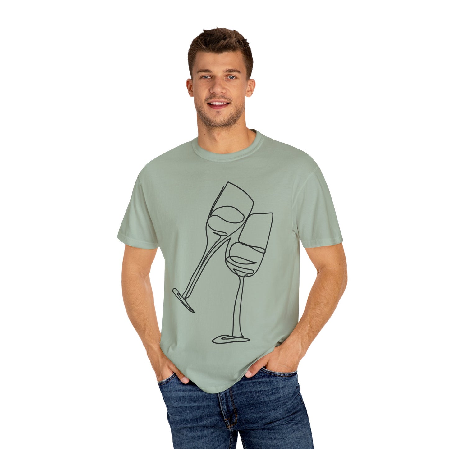 Cheers to Good Times - Unisex Garment-Dyed T-shirt with Wine Glass Design, Casual Tee, Gift for Wine Lovers, Party Shirt, Everyday Wear