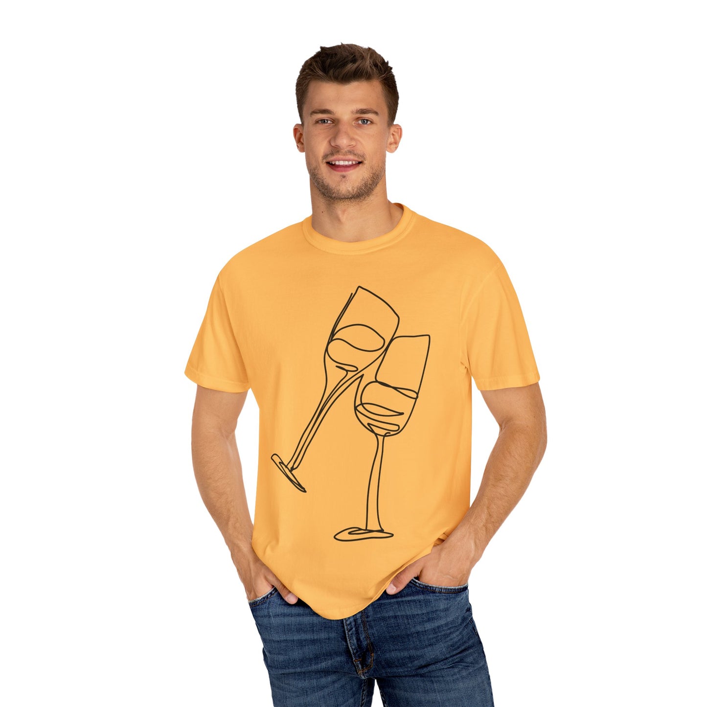 Cheers to Good Times - Unisex Garment-Dyed T-shirt with Wine Glass Design, Casual Tee, Gift for Wine Lovers, Party Shirt, Everyday Wear