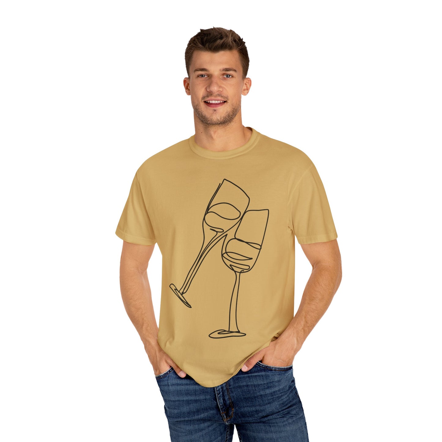 Cheers to Good Times - Unisex Garment-Dyed T-shirt with Wine Glass Design, Casual Tee, Gift for Wine Lovers, Party Shirt, Everyday Wear