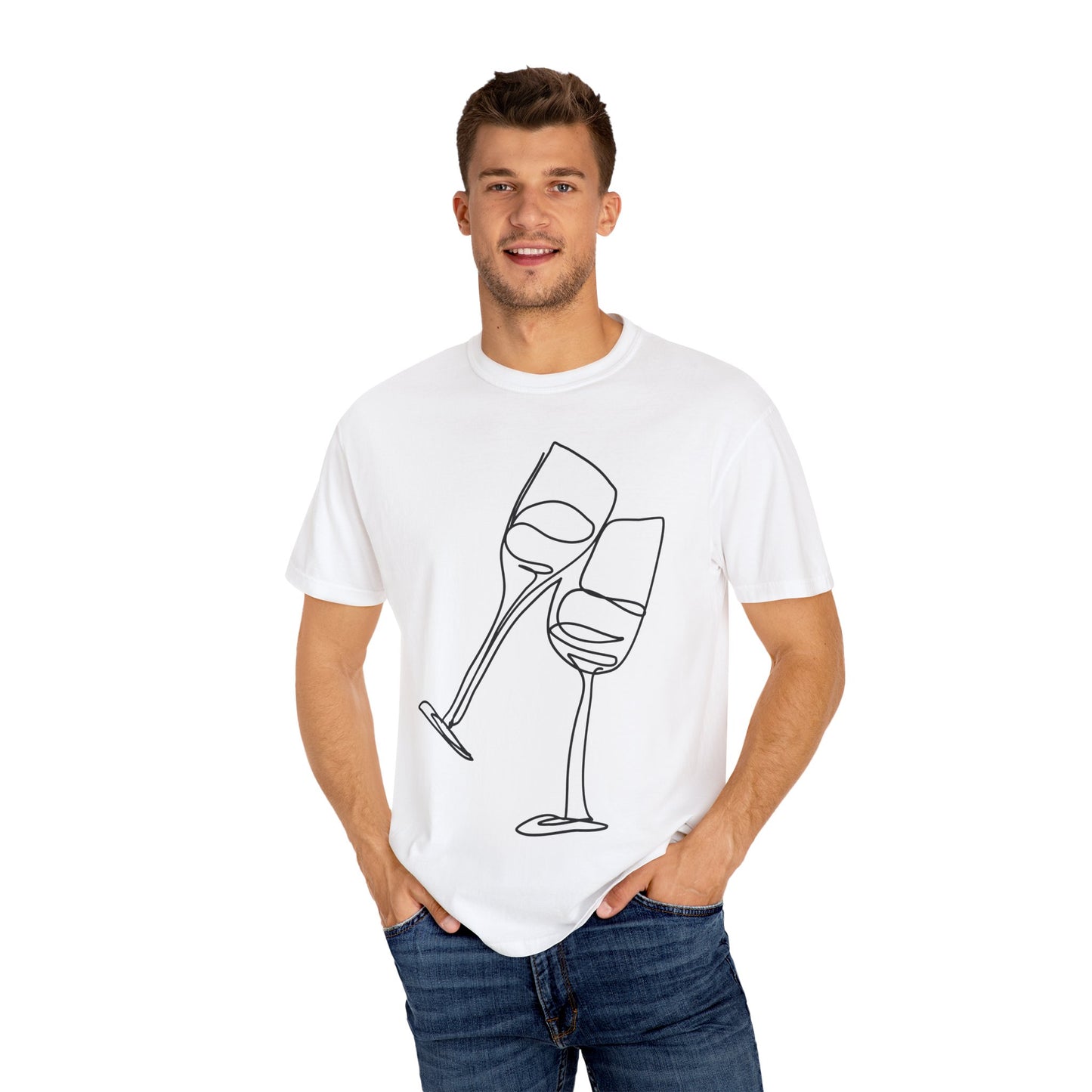 Cheers to Good Times - Unisex Garment-Dyed T-shirt with Wine Glass Design, Casual Tee, Gift for Wine Lovers, Party Shirt, Everyday Wear