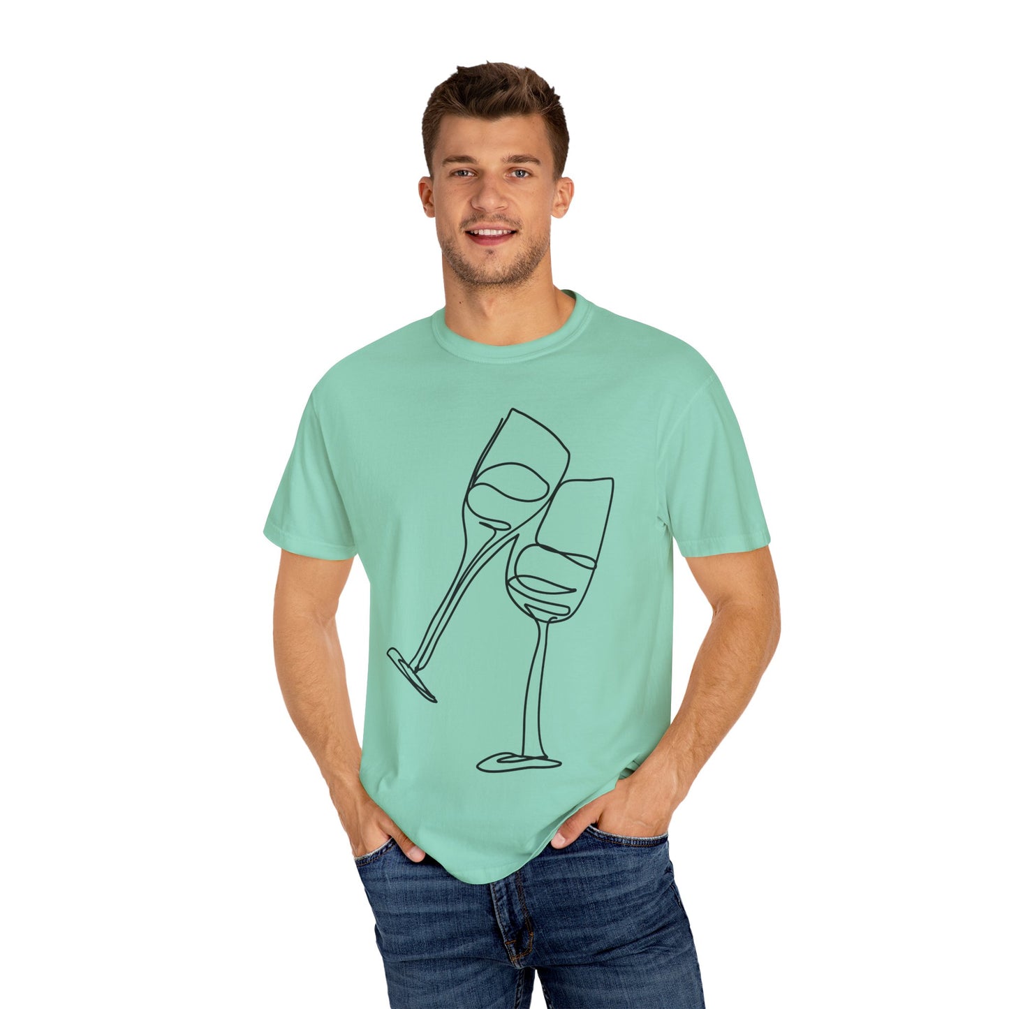 Cheers to Good Times - Unisex Garment-Dyed T-shirt with Wine Glass Design, Casual Tee, Gift for Wine Lovers, Party Shirt, Everyday Wear