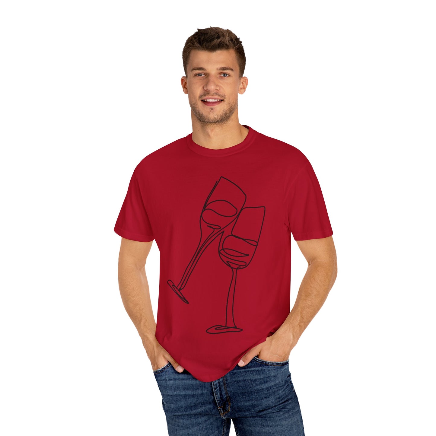 Cheers to Good Times - Unisex Garment-Dyed T-shirt with Wine Glass Design, Casual Tee, Gift for Wine Lovers, Party Shirt, Everyday Wear